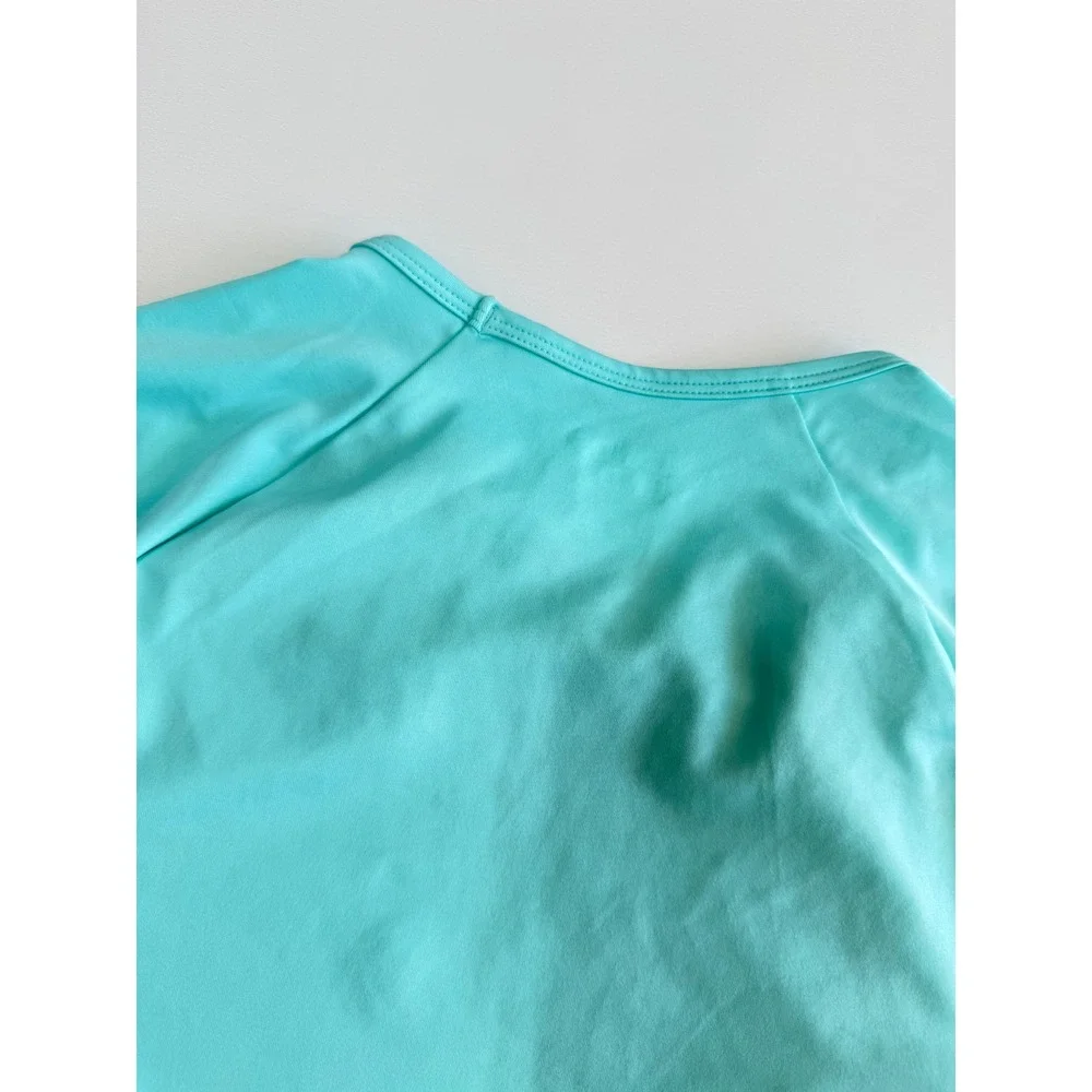 Lands End Kids Tropical Floral Rash Guard Swim Shirt Turquoise L 10-12 Beachwear